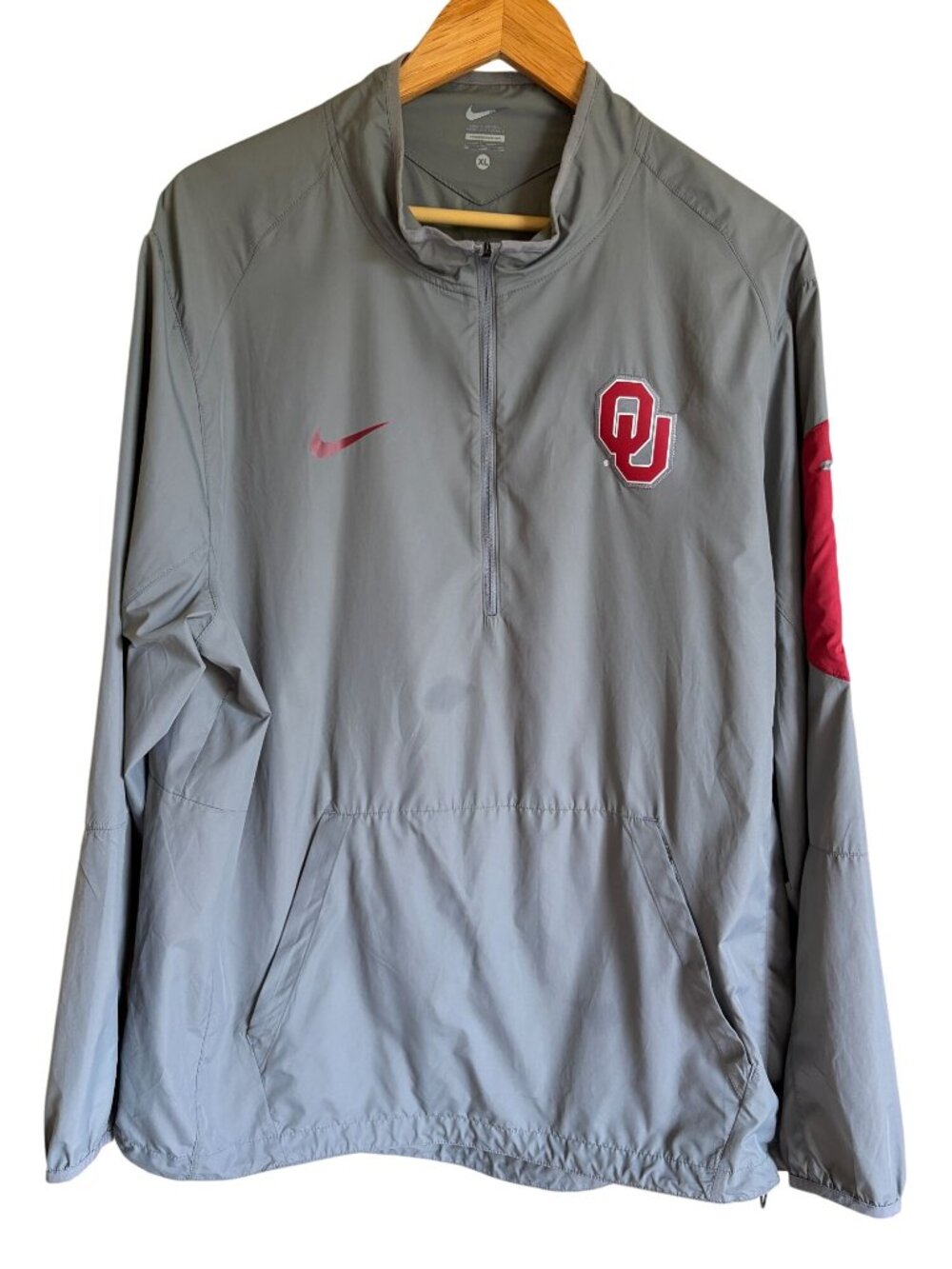 NIKE XL Gray Nylon Pullover 1/4 Zip Windbreaker OU Oklahoma Sooners